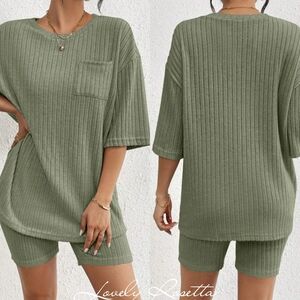 Green Ribbed Women's Shorts Set
